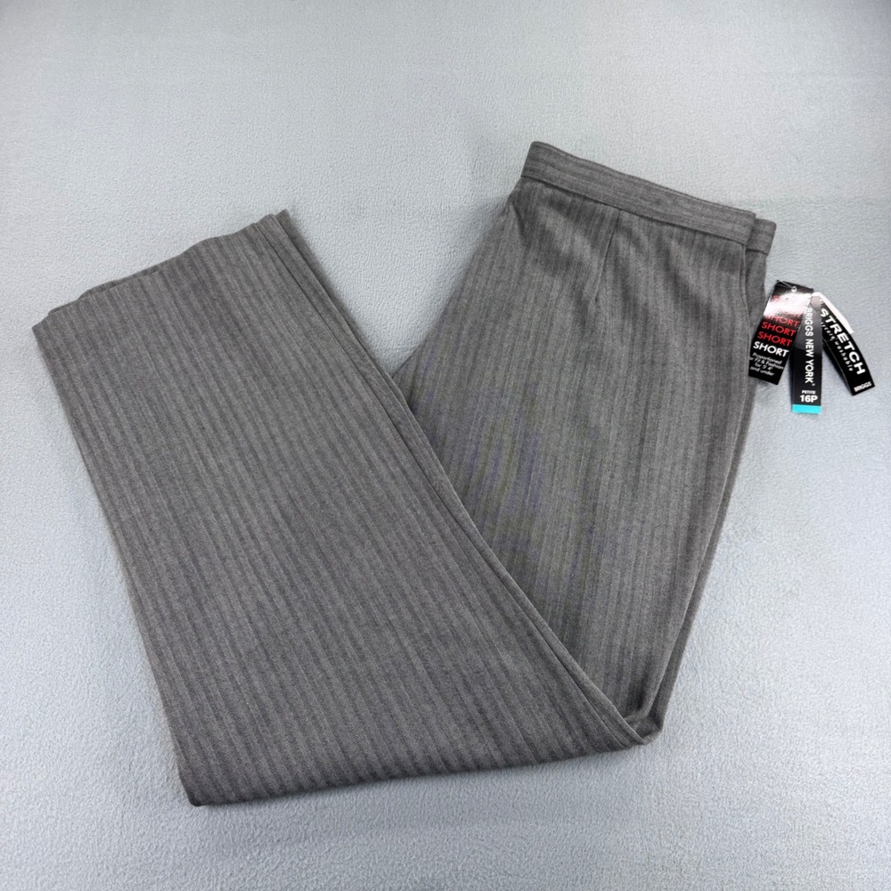Briggs New York Womens 16P Grey Herringbone Stretch Dress Pants Short Petite